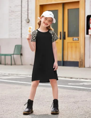 Miniatura 2 de Arshiner Vestido de verano para niñas de 5 a 12 años de manga corta de algodón estampado casual