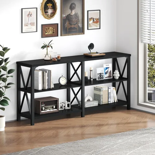 Miniatura 8 de IBF Mesa consola negra, moderna mesa de sofá detrás del sofá, mesa de entrada industrial para pasillo, sala de estar, mesa de entrada de metal