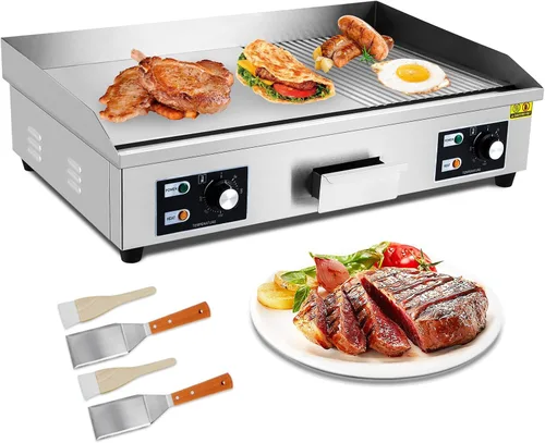 Plancha eléctrica comercial de 29 pulgadas, parrilla Teppanyaki media acanalada de 3000 W, plancha eléctrica de encimera de acero inoxidable con