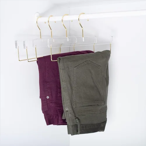Miniatura 2 de HomeCube USA - Percha de acrílico transparente con ganchos dorados y barra, organizador resistente para pantalones, pantalones y más, elegante