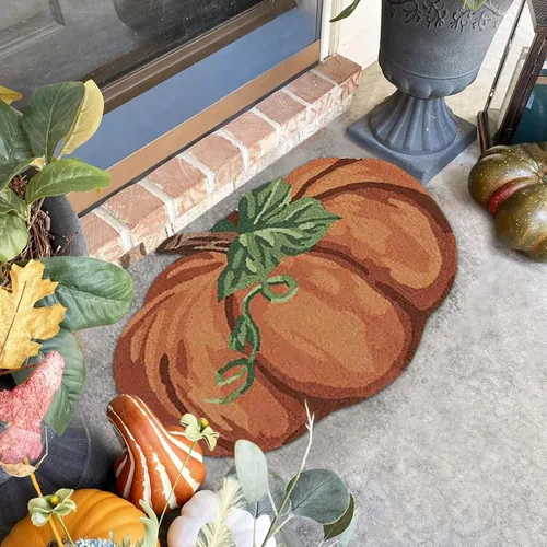 Miniatura 6 de Alfombra de calabaza de otoño, 31 x 22 pulgadas, antideslizante, lavable, tapete de bienvenida, bonito tapete de Halloween, Acción de Gracias