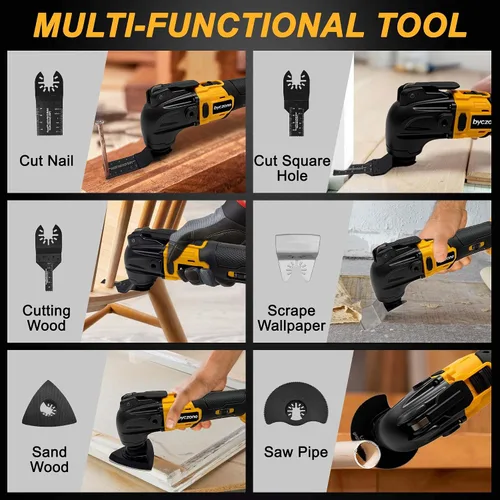 Miniatura 7 de Multiherramienta oscilante inalámbrica compatible con batería DeWalt 20V Max, solo herramienta, 6 velocidades 8,500-21,000 RPM, luz LED integrada