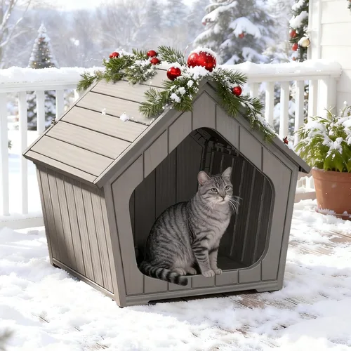 Miniatura 12 de KAMABOKO Casa para gatos al aire libre, refugio de plástico PP resistente a la intemperie para uso en interiores y exteriores, casa duradera