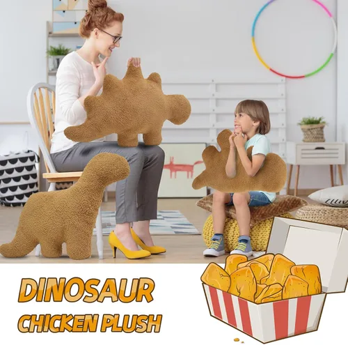 Miniatura 5 de Almohada de Nugget de pollo en forma de dinosaurio, 3 piezas de Nugget de pollo en forma de dinosaurio de peluche para niños, adultos y novias