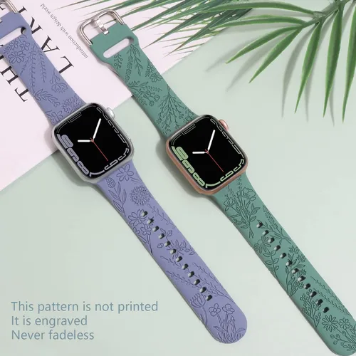 Miniatura 3 de Correa de silicona grabada con flores compatible con correas de Apple Watch de 1.496 pulgadas, 1.575 pulgadas, 1.614 pulgadas, bonita correa