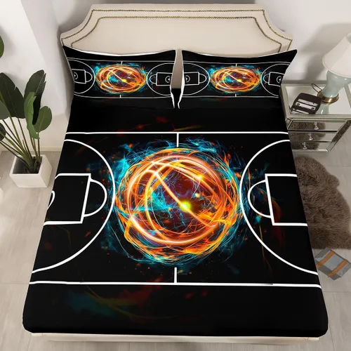 Miniatura 32 de Sábana bajera ajustable con estampado de guitarra, tamaño individual, protector de colchón con 1 funda de almohada, diseño de notas de partitura