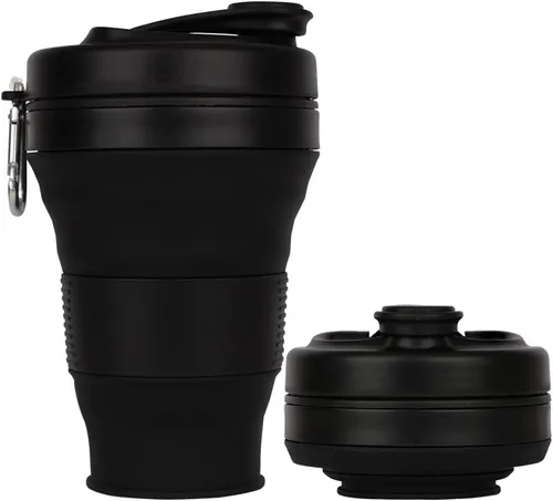Taza de camping plegable con popote de silicona plegable para café, botella deportiva, portátil, para viajes, al aire libre, 16 onzas, 20 onzas