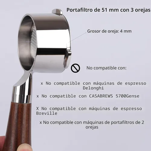 Miniatura 2 de 51mm Portafiltro sin fondo de 3 orejas compatible con CASABREWS CM5418 y serie 3700 con cesta de filtro de capacidad de doble disparo en acero