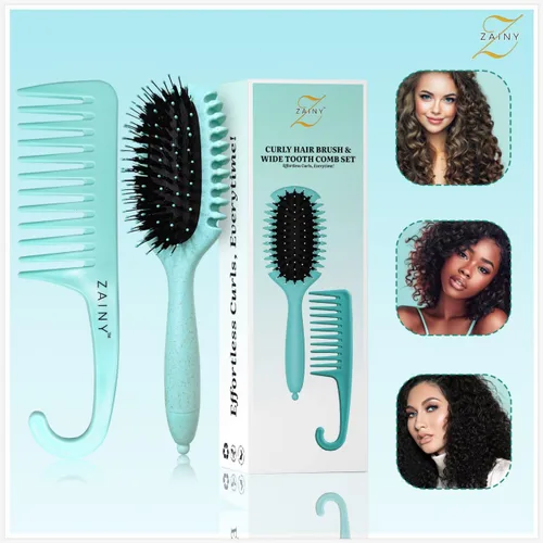 Miniatura 7 de ZAINY Juego de 2 cepillos para definir rizos para cabello rizado, peine de dientes anchos para rizos, cepillo desenredante para el cabello húmedo