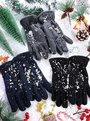 Miniatura 4 de 3 pares de guantes de invierno de forro polar para niños, guantes cálidos de dedos completos para niños, niñas, niños, suministros de actividades al