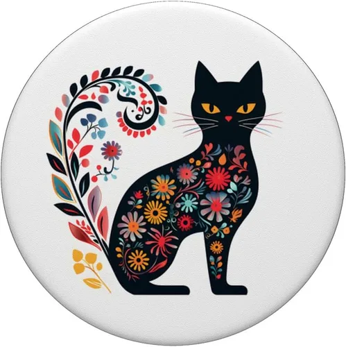 Miniatura 3 de PopSockets PopGrip intercambiables con diseño floral de gato negro