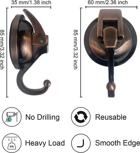 Miniatura 5 de Ganchos de ducha de succión al vacío resistentes, ganchos de ventosa de vidrio, ganchos para bata de baño, reutilizables, sin perforaciones, latón
