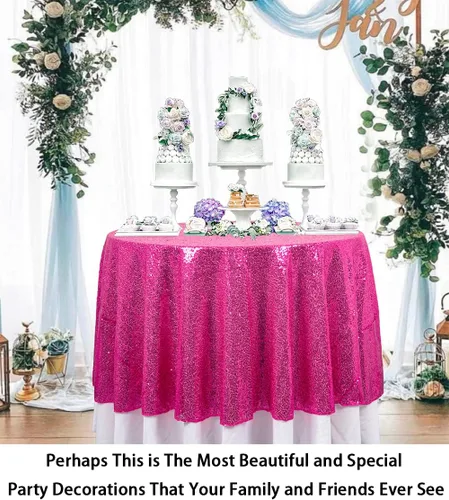 Miniatura 2 de ShinyBeauty Mantel de lentejuelas rosa intenso, superposición redonda brillante de 120 pulgadas para decoración de bodas, fiestas de cumpleaños