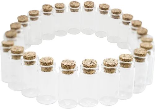 Miniatura 4 de Minitarros de vidrio transparentes, botellas con tapón de corcho para manualidades, proyectos, decoración y recuerdos de fiestas. Tamaño: 1-1/2