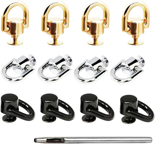 Miniatura 10 de Anillos en D para accesorios de bolso para hacer bolsas, 8 anillos en D de metal y tornillos, anillos en D giratorios de 360 grados para bolso