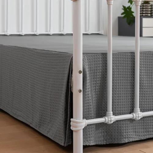Miniatura 10 de Falda de cama tamaño Full - Faldones de 30 cm de caída con esquinas divididas, falda de cama plisada con textura de gofre, ajustable para el polvo