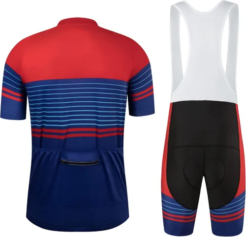 Miniatura 2 de CR - Conjunto de camiseta de ciclismo para hombre, con cremallera, bolsillo con cremallera, manga corta, kits de ciclismo, pantalones cortos