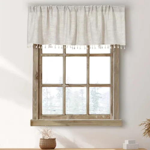 Miniatura 7 de Cortinas de cocina con borlas boho de 36 pulgadas de largo, modernas, de granja, de algodón y lino, cortinas cortas de cafetería para baño, ventana