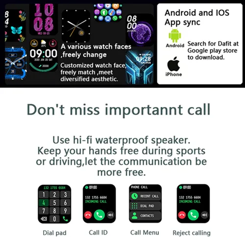 Miniatura 5 de Tuanzi KR06 Reloj inteligente deportivo negro 1.8 pulgadas Bluetooth Call Music Play Asistente de voz Monitor de salud Multi modos deportivos