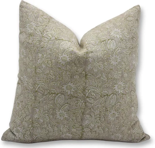 Miniatura 13 de Funda de cojín vintage hecha a mano con estampado de bloques de lino grueso de 20 x 20 pulgadas, con cremallera, para sofá, sillón y cama, Gris claro