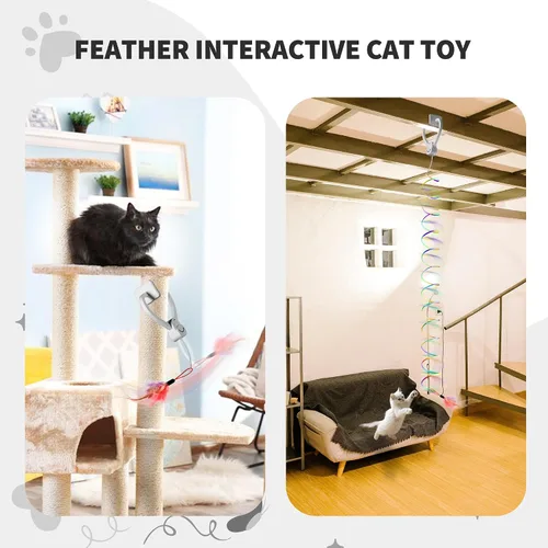 Miniatura 8 de Juguetes interactivos para gatos de interior, juguete de plumas para puerta colgante automática, ratón y varita de cinta, recargable por USB, Blanco