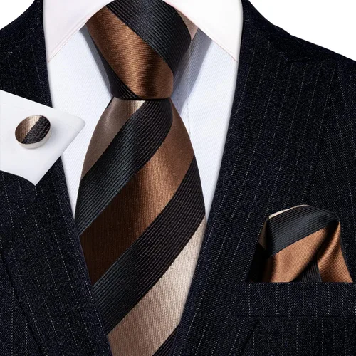 Miniatura 3 de Barry.Wang Juego de corbatas para hombre, corbata de seda a rayas, tejido a cuadros, gemelos formales, negocios, boda