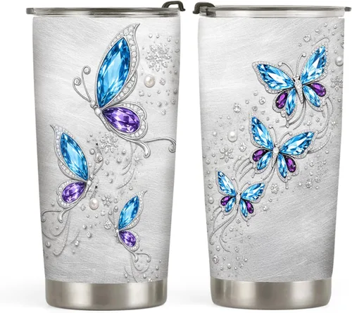 20oz Jewelry Butterfly Tumbler, Inspirational, Motivational Birthday Gifts for Butterfly Lovers, Coffee Tumbler for Women, Stainless Steel Double