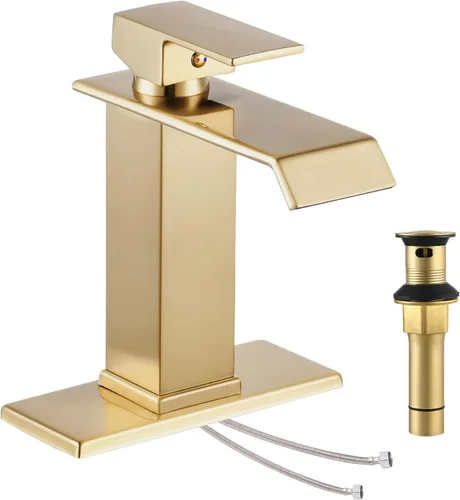 Miniatura 12 de Grifo de baño de cascada negro mate – Grifo de fregadero de acero inoxidable 304 de un solo orificio con drenaje desplegable de metal, diseño