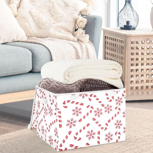 Miniatura 3 de CaTaKu Contenedores grandes de tela con tapas, cajas de almacenamiento de bastones de caramelo de Navidad con asas para organizar la ropa, cubos