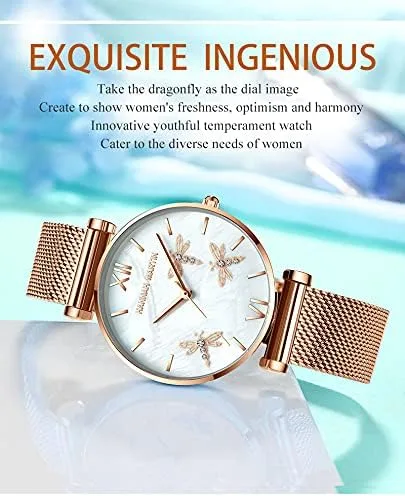 Miniatura 6 de TENNOVO Fashion Ladies Dragonfly Quartz Watch Luxury Dress Women's 2PCS Bracelet Watch Set Rose Flowers Giftable Packing Box for Women