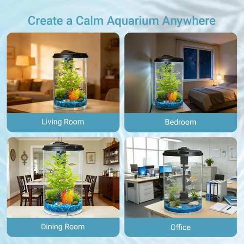 Miniatura 6 de Koller Products Acuario 360 de 3 galones con iluminación LED (7 opciones de color) y filtro de potencia, ideal para una variedad de peces