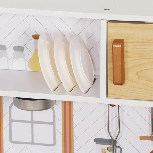 Miniatura 9 de TOUCH US Juego de juguetes de cocina de madera con luz, juego de cocina de juguete de simulación para niños, horno de juguete para fregadero