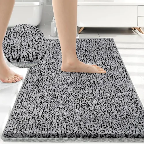 HDFK Alfombra de baño antideslizante de 24 x 16 pulgadas, 2 tonos, felpilla suave, con respaldo de TPR | Absorbencia sólida negro blanco | Alfombra