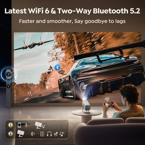 Miniatura 4 de Soporte 4K, enfoque automático, soporte ajustable de 360°: proyector inteligente 4K con WiFi 6 y Bluetooth5.2, mini proyector portátil nativo 1080P