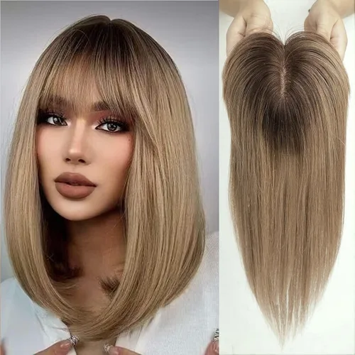 Miniatura 25 de HAIRCUBE Pelucas de cabello humano 100% con flequillo, densidad 150%, base de seda, clip en la parte superior, pelucas de cabello superior