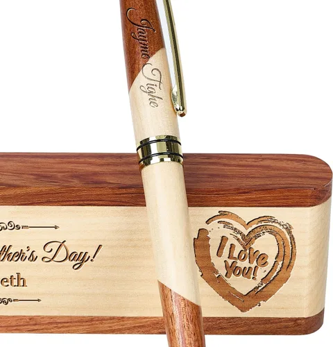 Miniatura 6 de Juego de pluma de madera grabada personalizada, pluma ejecutiva y caja con personalización libre, bolígrafo con estuche para regalo (D)
