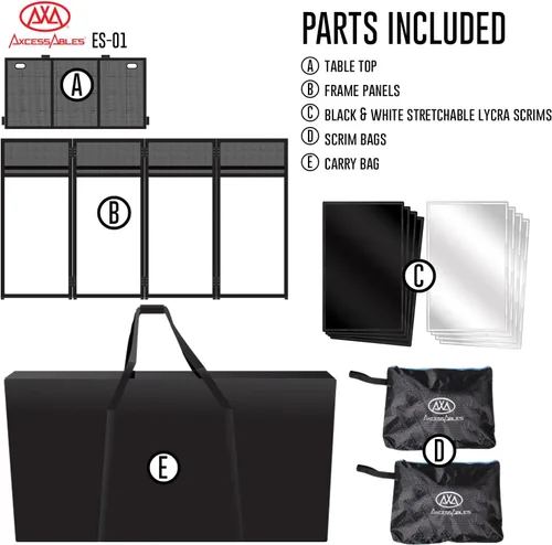 Miniatura 5 de AxcessAbles - Cabina de fachada portátil para DJ con pantallas de iluminación en blanco y negro, fundas de transporte, mesa de DJ de pie - 40 x 20