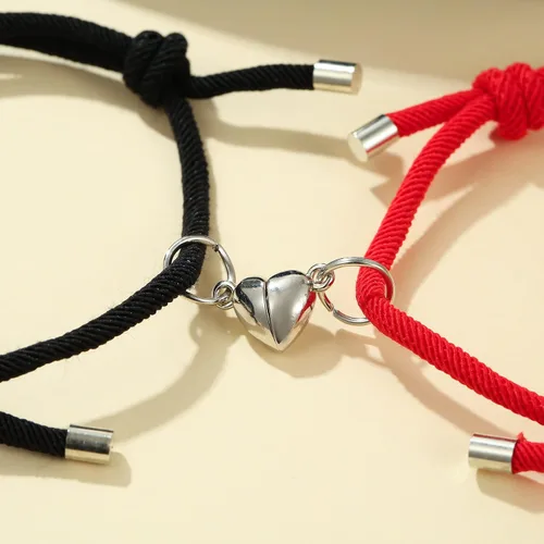Miniatura 5 de GIEIWIW Pinky Promise Distance Matching Bracelets Friendship Couple Magnetic Bracelet Adjustable Cord Heart Bracelet For Graduation Valentine's Day