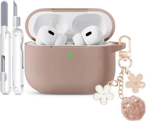 Miniatura 13 de Funda para AirPods Pro 2 con bonito llavero y bolígrafo de limpieza, funda de silicona suave para AirPods Pro de 2ª/1ª generación para mujeres