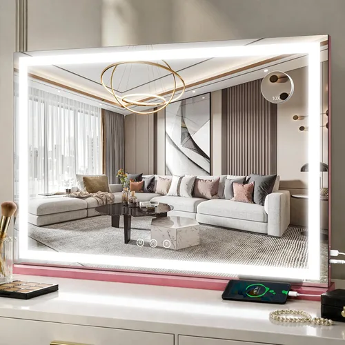 Miniatura 21 de FENNIO Espejo de tocador de 23 x 18 pulgadas con luces, espejo de maquillaje LED, espejo Hollywood con 3 modos de color y brillo ajustable, espejo