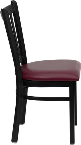 Miniatura 6 de BizChair Silla de restaurante de metal con respaldo vertical negro - Asiento de vinilo burdeos
