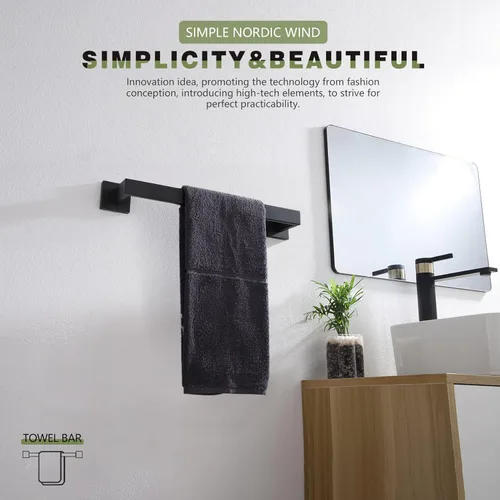 Miniatura 5 de KOKOSIRI Barra de toalla individual de 16 pulgadas, toallero para baño o cocina, toallero de pared de acero inoxidable SUS304, negro mate