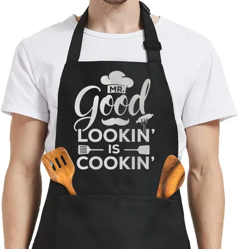 Miniatura 18 de SANDJEST Funny Mens Aprons with Pockets for BBQ Grilling Cooking Grandpa Husband Apron for Birthday Christmas Father's Day funny 7