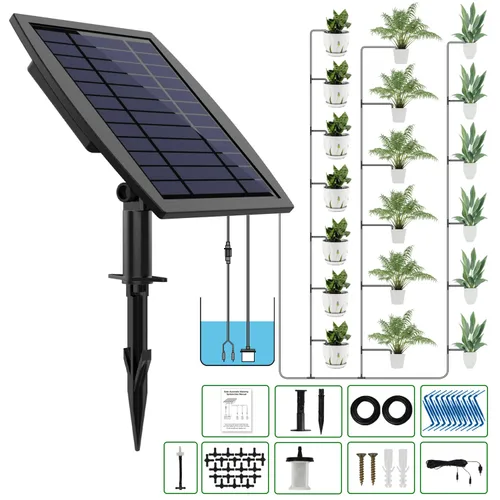 Miniatura 9 de JIYANG - Kit de riego automático solar por goteo, dispositivo de riego automático automático fácil de bricolaje compatible con plantas de macetas, 6