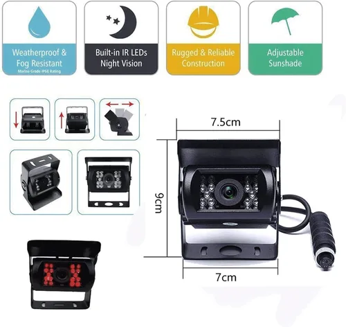 Miniatura 4 de Hikity Cámara de respaldo de 7 pulgadas con kit de monitor, cámara de visión nocturna LED IR impermeable de 18 infrarrojos + monitor de visión