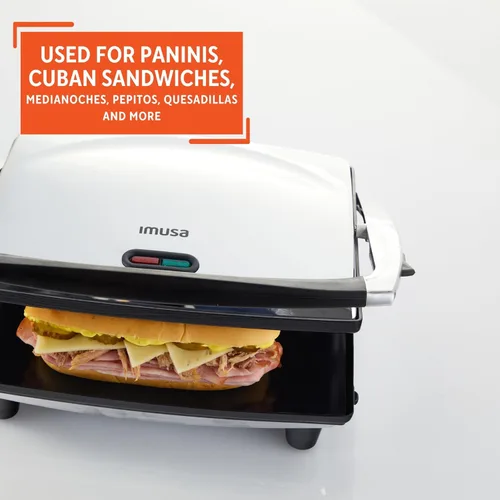 Miniatura 7 de IMUSA Prensa eléctrica Panini de acero inoxidable de 12 x 10 pulgadas con control de temperatura, placas antiadherentes para sándwiches, paninis a