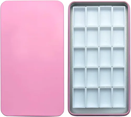 Miniatura 9 de Estuche de lata de paleta de acuarela con 40 piezas de sartenes vacías de plástico blanco con cuadrados magnéticos para transportar - Paleta