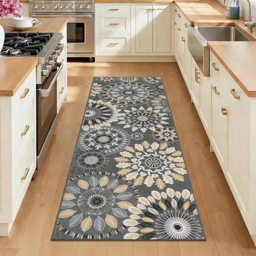 Miniatura 14 de Bsmathom Conjunto de Alfombras de Cocina Boho 3 Piezas, Alfombra de Cocina Antideslizante de Estilo Granja, Alfombras de Cocina Lavables