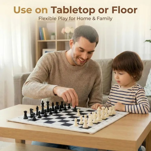 Miniatura 4 de Juego de ajedrez de 20 pulgadas para niños y adultos, alfombrilla de ajedrez plegable con 3.75 pulgadas King, 32 piezas + 2 reinas adicionales