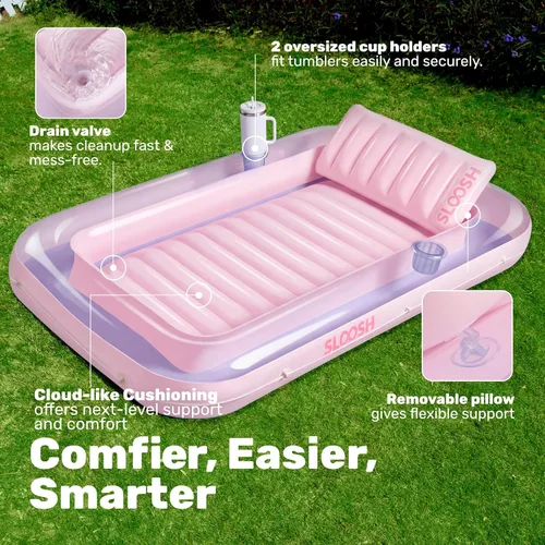 Miniatura 4 de SLOOSH Flotador inflable, camastro para adultos con almohada, 178 x 117 cm, 4 en 1: balsa-tina bronceadora, camastro para tomar el sol, fiestas